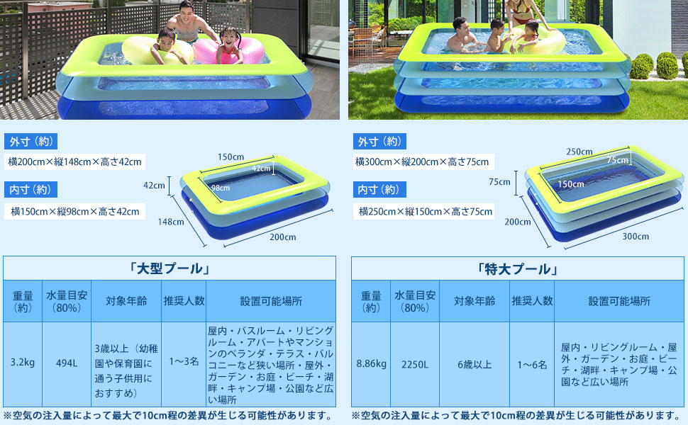 プール 大型 特大 3m 電動空気入れ付き ビニールプール 家庭用 ファミリー 6歳以上 子供用 キッズ 自宅 お家 庭 四角い 巨大 大きい 深い