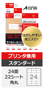 エーワン ラベル シール 宛名 ラベル 用紙 作業しやすい加工 角丸 24面 22シート 72524