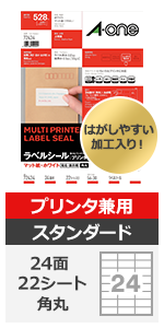エーワン ラベル シール 宛名 ラベル 用紙 作業しやすい加工 角丸 24面 22シート 72424