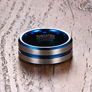 Rockyu タングステン 指輪 メンズ シンプル ブルーリング タングステンカーバイド 幅8mm 指輪 タングステンアクセサリー 指輪 ステンレス 金属アレルギー対応 