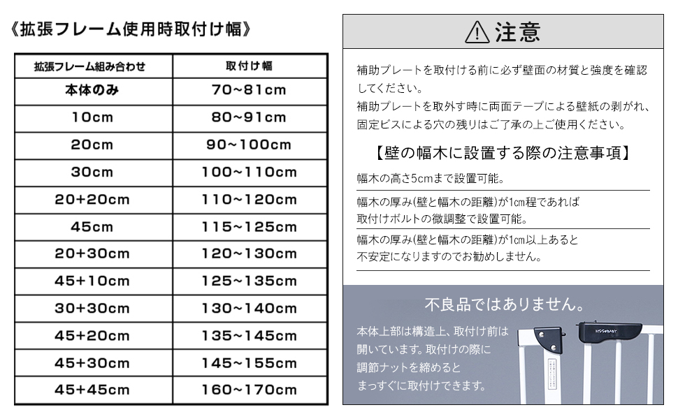 拡張フレーム使用時取付け幅