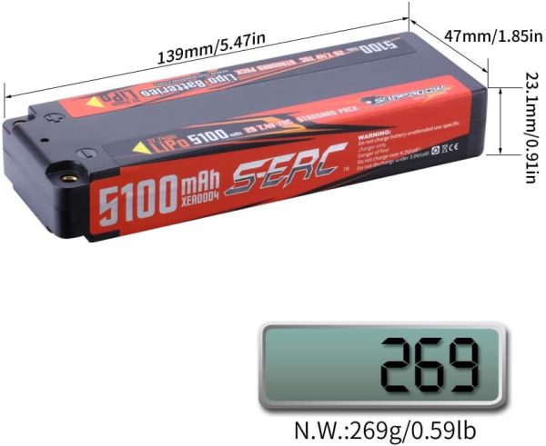 SUNPADOW S-ERCシリーズ5100mAh 7.4V 2S 70C リポバッテリーハードケース、RCトラックRCトラギー RC 無人ヘリコプターFPVレーシングに適用 - 画像 (6)