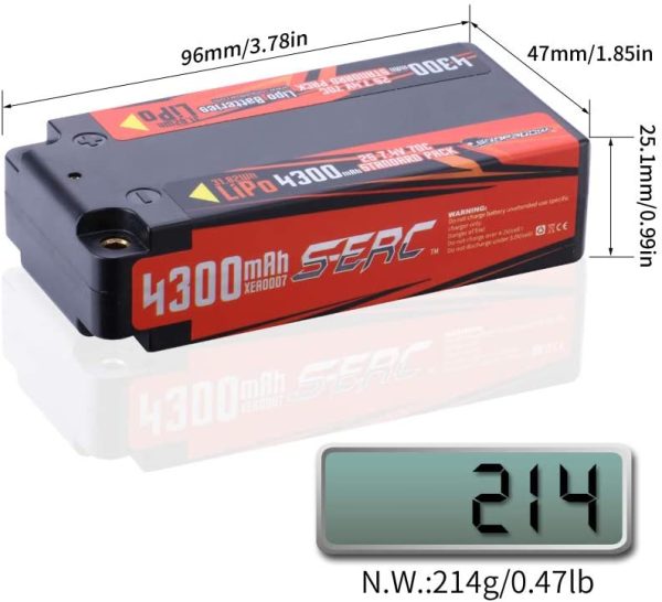 SUNPADOW 2S 7.4V ミニリチウム電池 4300mah ハードケース 4mmジャックプラグは各種RCリモコンカーモデルに適しています。 - 画像 (6)