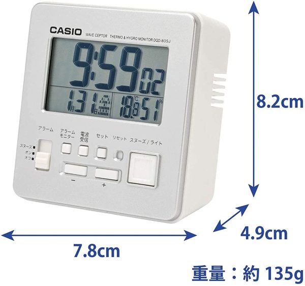 CASIO(カシオ) 目覚まし時計 電波  デジタル 温度 湿度 カレンダー 表示 DQD-805J-8JF - 画像 (4)