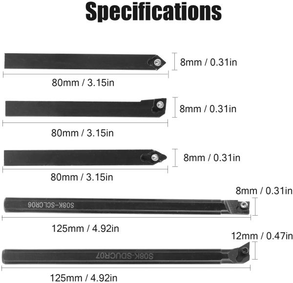 5ピース8 mm回転工具ホルダーボーリングバー+ 3ピースCCMT060204 + 2ピースDCMT070204耐久性 0614 - 画像 (5)