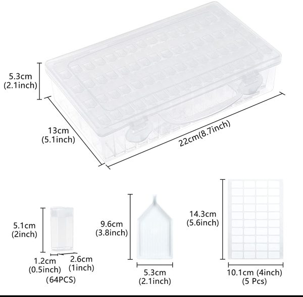 小物ケース ビーズケース 64個 小分けケース ダイヤモンドアートツール ネイルケース クリアケース パーツ アクセサリー ケース 収納 - 画像 (4)