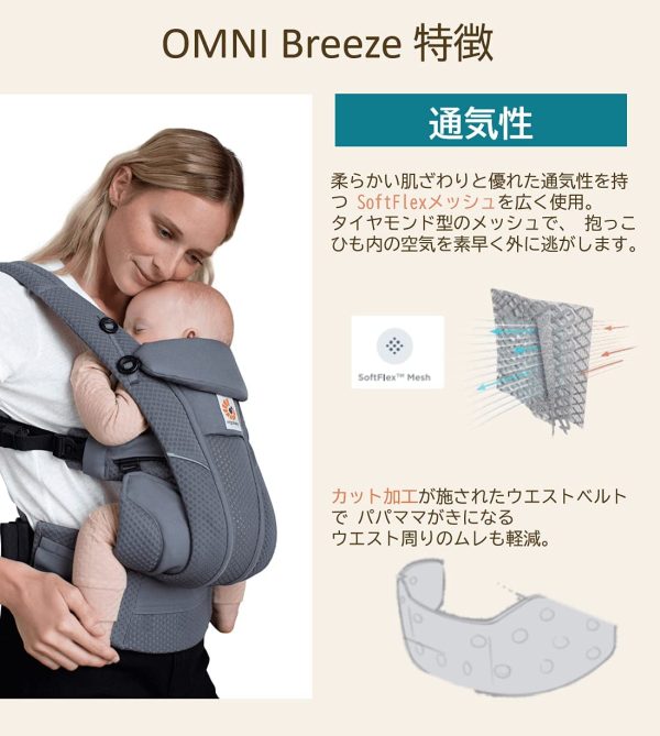 エルゴベビー（Ergobaby）エルゴ オムニ ブリーズ OMNI breeze エルゴ 抱っこ紐 クールエア 春夏出産用 特大セット（肩?ネックよだれパッド＋キャリアカバー＋抱っこひもUVケープ+保冷?保温シート） 【正規販売店】 (オニキスブラック)