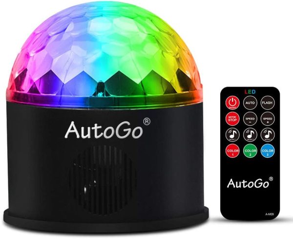 AutoGo ミラーボール ディスコライト 【9色RGB】LED ステージライト 舞台照明 リモコン付き 音声起動 多機能 水晶回転式ボールライト USB給電式 パーティー 祝日 カラオケ クラブ 文化祭 ガーデン 誕生日 屋外 - 画像 (5)