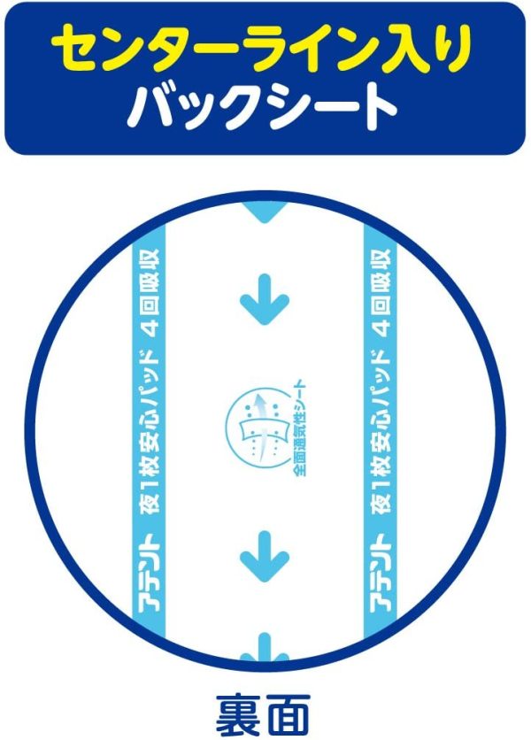 アテント 夜1枚安心パッド ムレを防いで長時間吸収 4回吸収 42枚 28cm×49cm テープ式用 - 画像 (5)