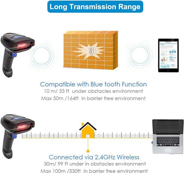 NETUM Bluetoothバーコードスキャナー 2.4Gワイヤレス&Bluetooth機能&有線接続対応 スマートフォン/タブレット/PC/CCDバーコードリーダー Windows/Mac/Android/iOS対応 - 画像 (6)