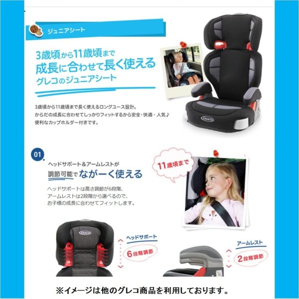 Graco(グレコ) ジュニアシート 3歳頃からロングユース ジュニアプラス DX Junior Plus DX カラフルドット(ブラック) 3歳~ - 画像 (2)