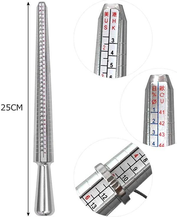 Odowalker 指輪サイズゲージ リングサイズリング ゲージ指輪 リングゲージ棒 サイズ リング フリーサイズ 計測 指輪のサイズの測り方 サイズ 調整 ジュエリー用 ハンマー レディース メンズ １?３３号まで計測可能 - 画像 (6)