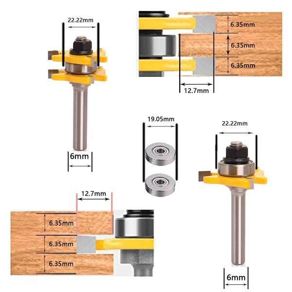 トリマービットセット6mm軸,電動ルーター，超硬製溝切りトリマー ,cnc フライスラン トリマー ビット - 画像 (3)