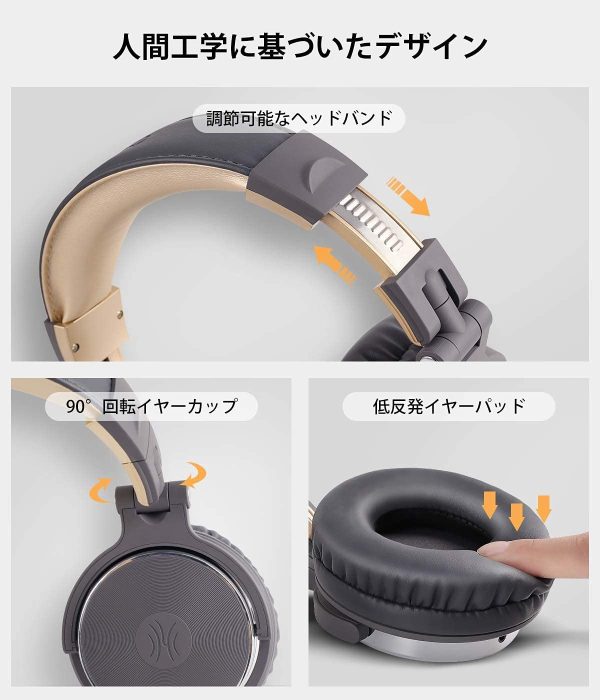 OneOdio ヘッドホン 有線 オーバーイヤーヘッドホン 二穴接続 DJ用 モニターヘッドホン マイク付き ヘッドフォン HiFi 楽器練習 音楽鑑賞 映画鑑賞 在宅勤務 ライブ テレワーク Pro10 グレー - 画像 (9)