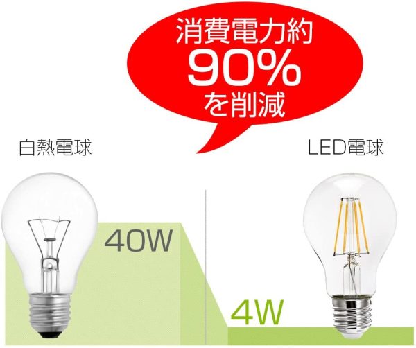 Tengyuan LED電球 40W形相当 E26口金 フィラメント電球 4W 電球色 450lm クリアタイプ エジソン レトロ電球 A60 照明 360度発光 雰囲気重視 【1個入り】 - 画像 (6)