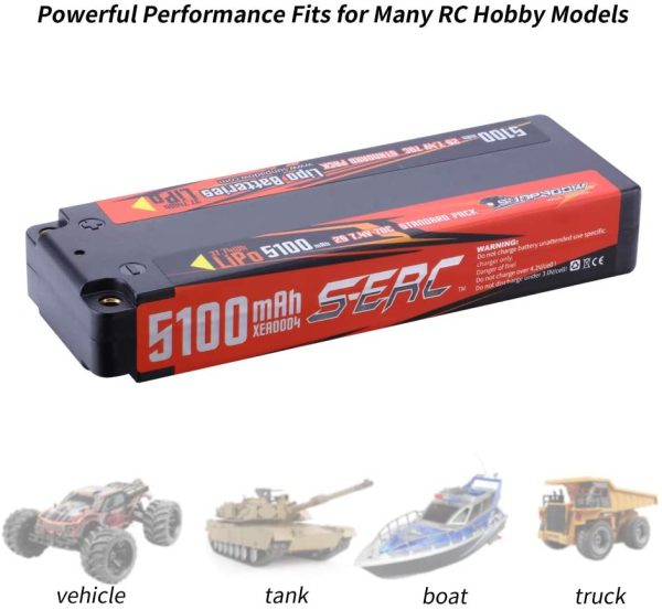 SUNPADOW S-ERCシリーズ5100mAh 7.4V 2S 70C リポバッテリーハードケース、RCトラックRCトラギー RC 無人ヘリコプターFPVレーシングに適用 - 画像 (4)