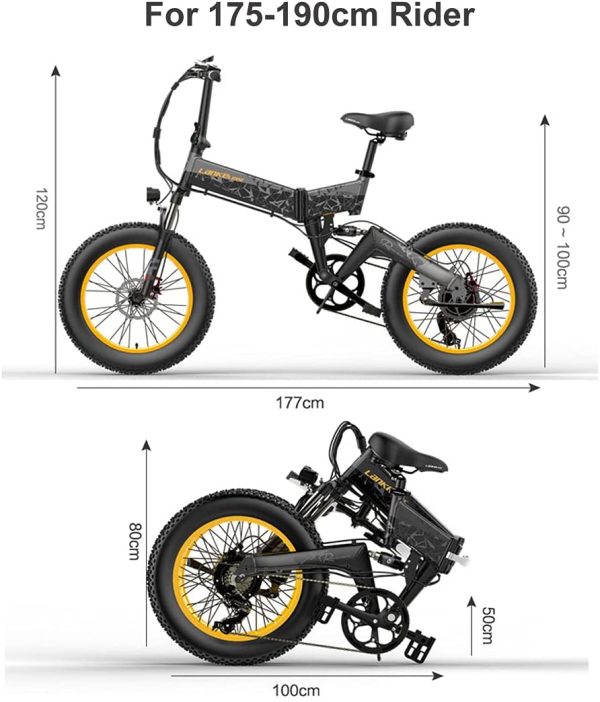 X3000plus 20インチ折りたたみ自転車スノーバイクマウンテンバイク、フロント＆リアフルサスペンション、LCDディスプレイ付き - 画像 (4)