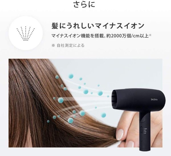 SALONIA サロニア スピーディーイオンドライヤー グレー ヘアドライヤー 大風量 速乾 マイナスイオン コンパクト 軽量 SL-013GR - 画像 (2)