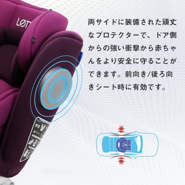 LETTAS チャイルドシート 360° 回転式 0か月~12歳頃(0~36kg) ISOFIX?シートベルト固定両対応 (パープル) - 画像 (3)