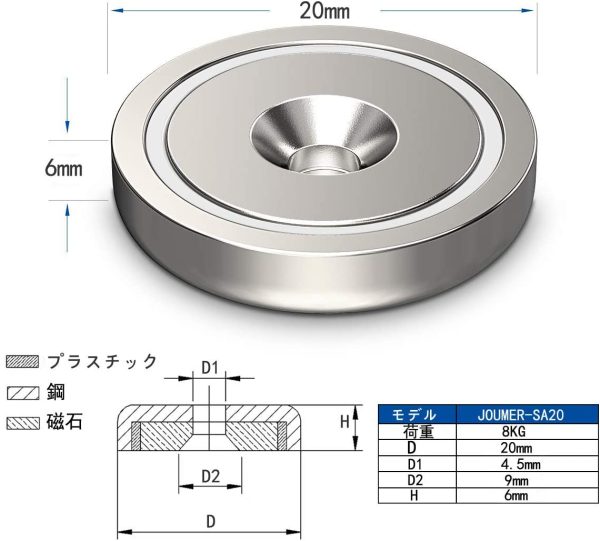 ネオジム磁石 マグネットフック 個セット 強力マグネット 磁石 フック 耐荷重8kg 穴?ネジ付き 磁力がない木板対応 キッチン/オフィス/業務/浴室/室外/壁掛け用 直径20mm