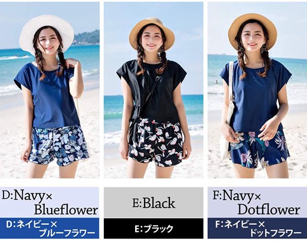 TeddyShop 水着 レディース 体型カバー タンキニ 4点セット 大人 ビキニ タンクトップ ショートパンツ Tシャツ ラッシュガード ママ水着 hys1618 - 画像 (9)