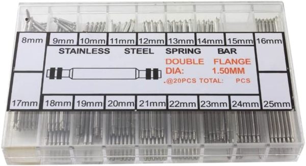 パーツ 時計 ベルト コマばね棒 バネ棒 18サイズ 8mm~25mm 各約15本[HS107]