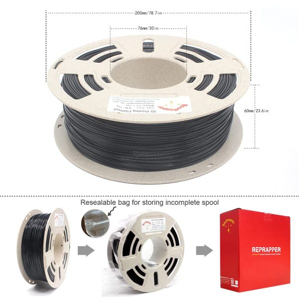 Reprapper Carbon Fiber PLA Filament for 3D Printer & 3D Pen 1.75mm (± 0.03mm) 2.2lb (1kg) - 画像 (5)