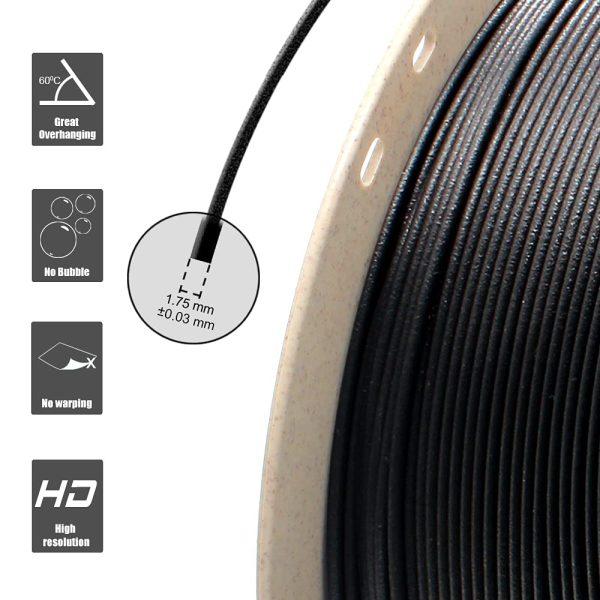 Reprapper Carbon Fiber PLA Filament for 3D Printer & 3D Pen 1.75mm (± 0.03mm) 2.2lb (1kg) - 画像 (7)