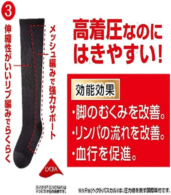 スリムウォーク メディカルリンパ おでかけ用 ハイソックス ブラック M-Lサイズ(SLIM WALK,medical lymph sockst,ML) 着圧 ソックス - 画像 (6)