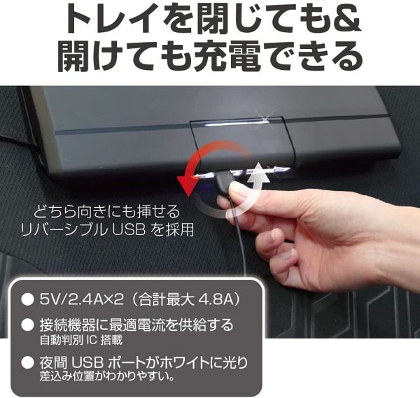 星光産業 車内用品 シートバックトレイ EXEA(エクセア) USB電源付リアトレイ EB-213 ブラック - 画像 (9)