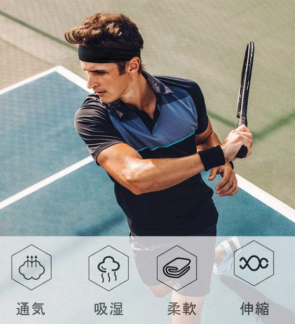 ヘッドバンド ヘアバンド 汗止め 吸汗速乾 スポーツ用 薄型 メンズ 伸縮性 柔らかい 男女兼用 3本セット - 画像 (7)