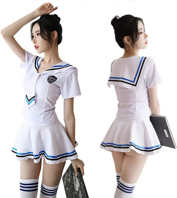 セーラー服 セクシー ーラー服 半袖 可愛い かわいい コスプレ ミニ スカート 学生 海軍風 JK 制服 女子高生 女性 女子(ホワイト) - 画像 (2)