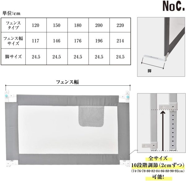 ベッドガード ベッドフェンス （ ベッド 転落 防止 柵 ） ベットガード ベット フェンス （ 赤ちゃん 子供 ベビーベッド の ベビーガード ） ベッドサイドガード ベットフェンス （ 出産祝い に ベビーフェンス ） 無添加素材 【NoC.】 (120㎝) - 画像 (2)