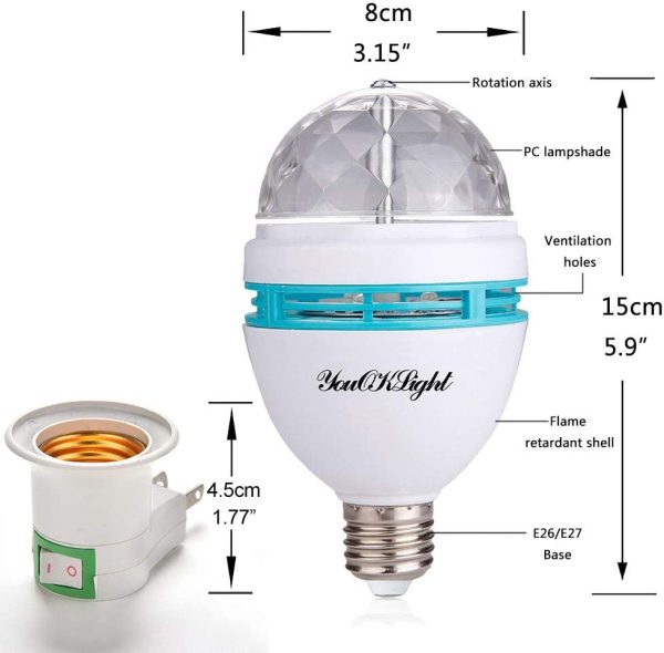 ミラーボール ミニレーザー ステージ照明 ステージライト ディスコボールライト 舞台照明 LED電球 口金直径26mm 3W RGB， 演出 誕生日 結婚式 パーティー KTV カラオケ バー照明 舞台ライト - 画像 (7)