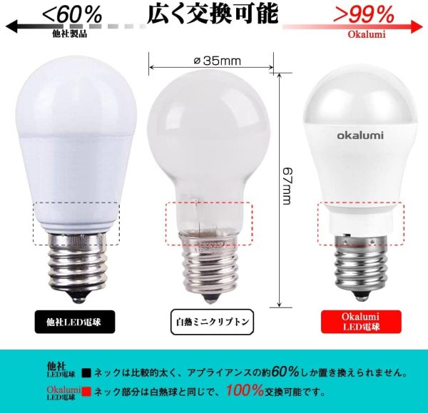 OKALUMI LED電球 E17口金 昼白色 60W形相当 5000k 620lm 密閉器具対応 広配光タイプ 小形電球タイプ ミニクリプトン?ミニランプ形電球 6個入り【非調光】 - 画像 (4)