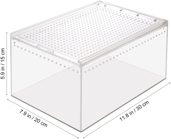 POPETPOP 爬虫類 ケース 透明 爬虫類ケージ 飼育容器 小動物用 カメ亀 タンク 両生類用飼育ケース 飼育ボックス 30x20x15cm - 画像 (2)