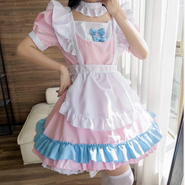 メイド服 コスプレ かわいい ロリータ 衣装 リボン プリンセス ドレス ゴスロリ ワンピース 大きいサイズ 蝶結び ピンク S - 画像 (3)