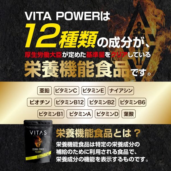 VITAS（バイタス） VITA POWER ビタパワー マカ 亜鉛 マルチビタミン 12種類の栄養機能食品 120粒 日本製 - 画像 (4)