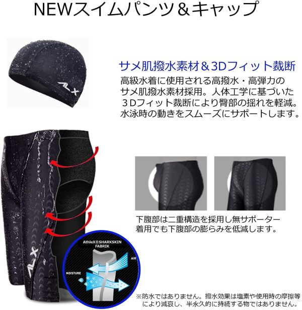 水着 メンズ AthleX 競泳 フィットネス スイムパンツ スイムキャップ サメ肌 撥水 大きいサイズ 2点セット