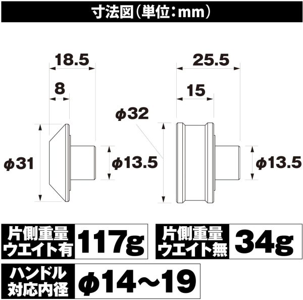 デイトナ バイク用 バーエンド ガンメタ ハイディッシュ 2個 ヘビーウェイト 72044 - 画像 (7)