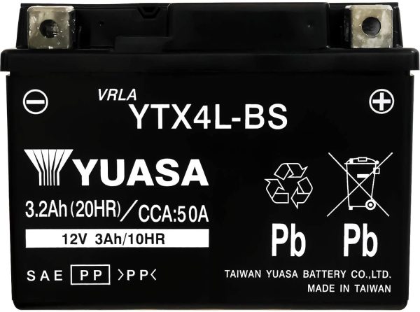 台湾製 バイクバッテリー 国内液入 初期補充電済 YUASA 純正互換品 (YTX4L-BS / GTH4L-BS / FTH4L-BS 互換)