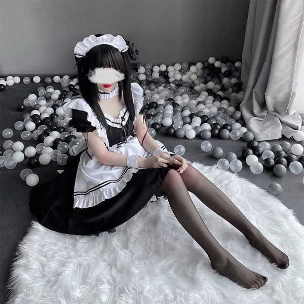 YAISHN メイド服 ゴスロリ 人気 ワンピース ハロウィン 仮装 レディース 可愛い ロリータ コスプレ 半袖 蝶結ぶ パーティー イベント 演出服 ストッキング付き カチューシャ - 画像 (3)