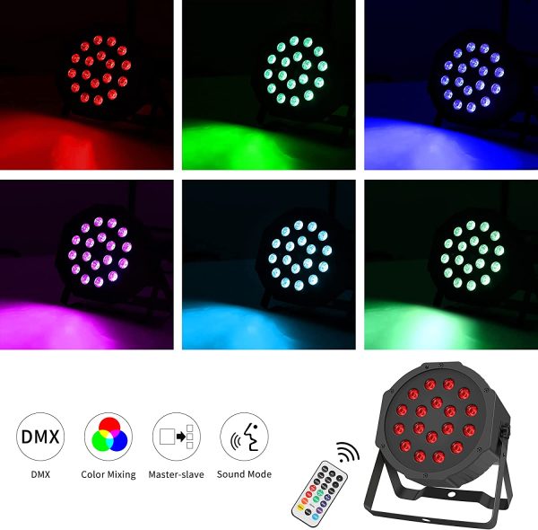 BETOPPER 舞台照明 ステージライト 18*0.9W LED Par Light RGB DMX512 /サウンドアクティベートDJライト プリインストール リモコン カラフル Party Light for 演出/舞台照明用ライト ホームパーティー/ディスコ/パーティー/KTV/結婚式/クラブ/バー イルミネーション(LPC016*4) - 画像 (3)