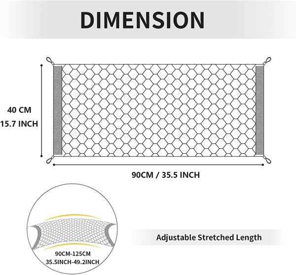 skycase カーゴネット トランクネット ラゲッジネット 90cm×40cm 2層ラバーネット 4フック付き 荷崩れ防止 収納スペース拡大 収納袋が付き 荷物固定 車載収納 落下防止 旅行 アウトドア キャンプ ドライブに カー用品 - 画像 (6)