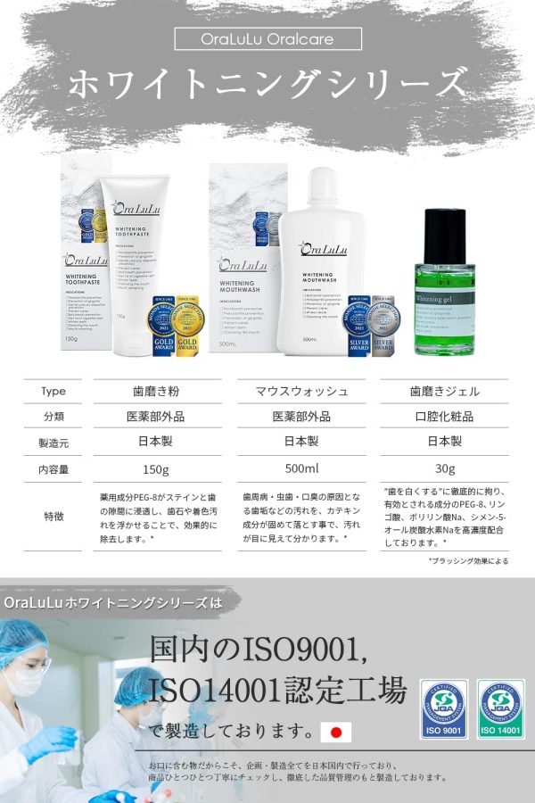 OraLuLu [医薬部外品] ホワイトニング マウスウォッシュ (黄ばみ/口臭ケア/虫歯/歯周炎/歯肉炎予防) 清涼剤成分配合 500ml - 画像 (6)