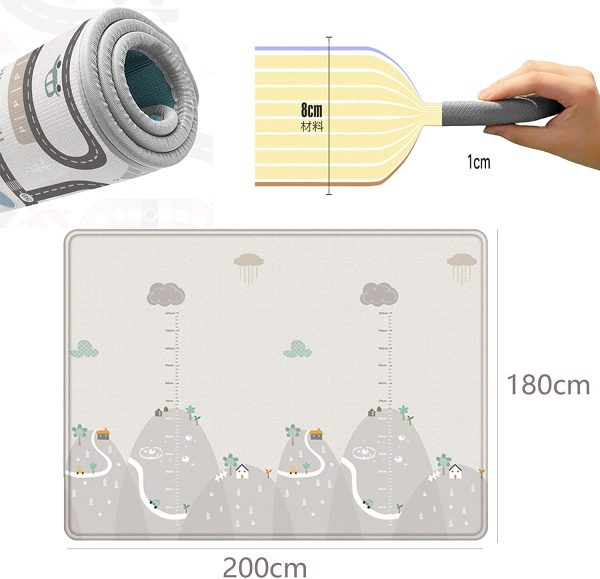 ベビーマット ベビープレイマット 200*180*1cm 飛行碁付き 軌道 猿 山 両面使用可能 折り畳み式 防水防汚 防カビ 滑り止め 赤ちゃん 遊べる ラグマット 衝撃緩和 新生児 安全無毒 装飾用 (山) - 画像 (2)