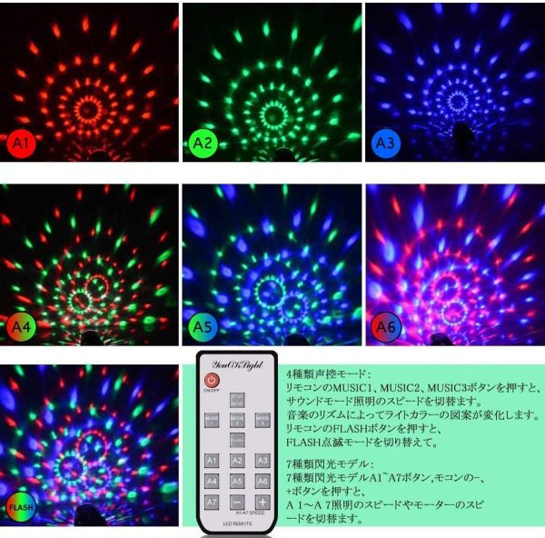 ミラーボール ステージライト LED ディスコボールライト 舞台照明 RGB多色変化 音声起動 リモコン付き， 演出 誕生日 結婚式 パーティー KTV カラオケ バー照明 舞台ライト 2個入