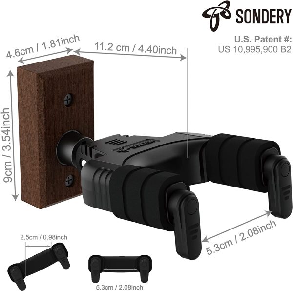 Sondery ギター ハンガー 壁掛け スタンド フック かべかけ ホルダー ウクレレ ベース 自動ロック 木製の壁または木製のスタッド 石膏ボード レンガ壁に簡単に取り付け (1個入り)