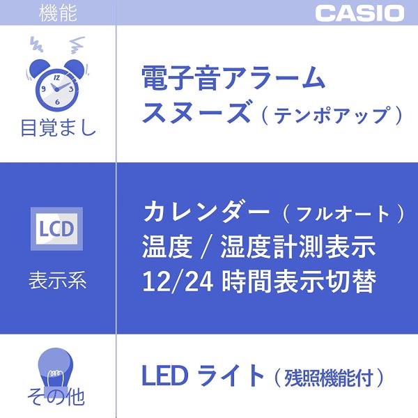 CASIO(カシオ) 目覚まし時計 電波  デジタル 温度 湿度 カレンダー 表示 DQD-805J-8JF - 画像 (3)