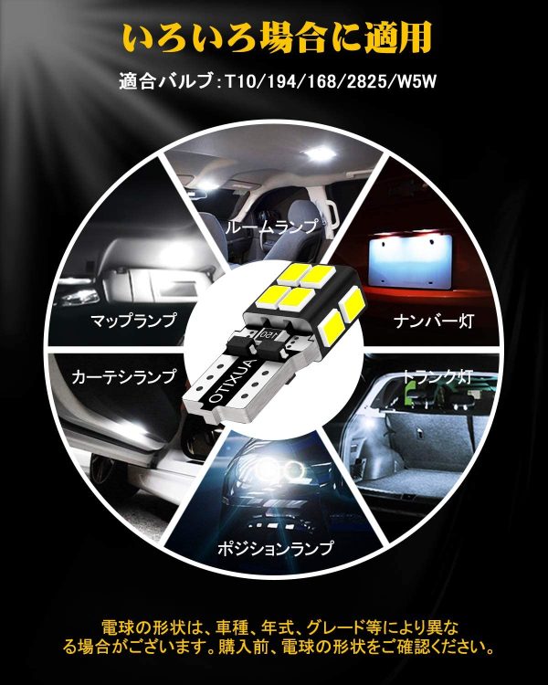 T10 LED ホワイト 6000ｋ爆光 10個 LED T10 車検対応 2835LEDチップ14連 12V 車用 ポジション/ライセンスランプ/ナンバー灯/ルームランプ